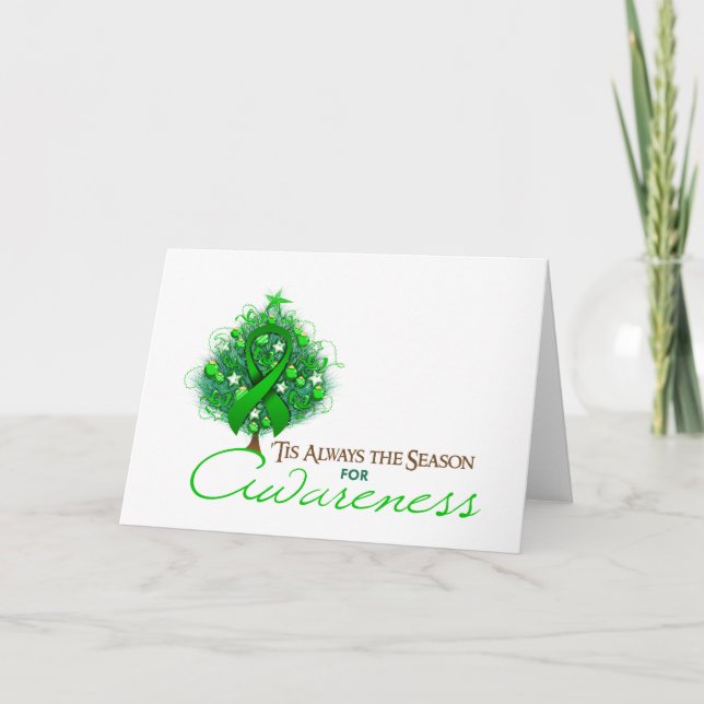 Tarjeta Festiva Temporada de Conciencia Xmas Green Ribbon (Anverso)