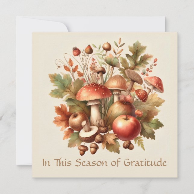 Tarjeta Festiva Temporada de gratitud Autumn champihroom apple (Anverso)