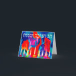 Tarjeta Festiva Temporada de Milagros Menorah<br><div class="desc">"Chag Chanukah Sameach" significa ¡Feliz Hanukkah! Esta colorida tarjeta de arte iluminará el amor en tu corazón por tus amigos y familia. ¡Enciende el espíritu de Hanukkah con tu tribu,  cerca y lejos!</div>