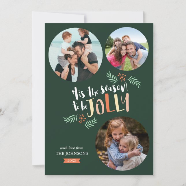 Tarjeta Festiva Temporada de Navidades navideños de 3 fotos en jul (Anverso)
