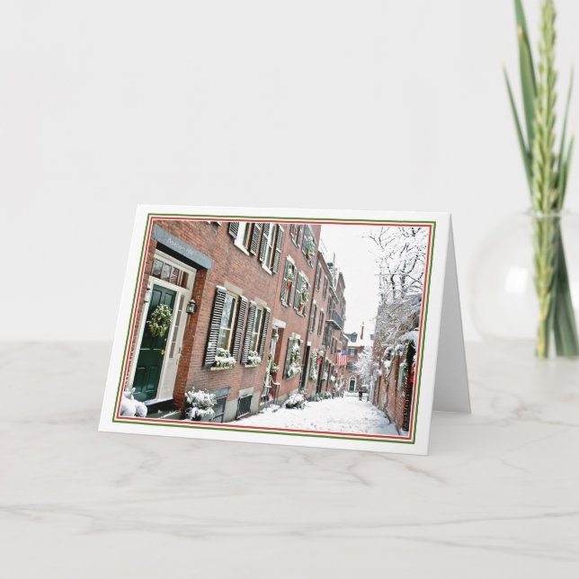 Tarjeta Festiva Temporada de vacaciones Beacon Hill: Boston MA: (Anverso)