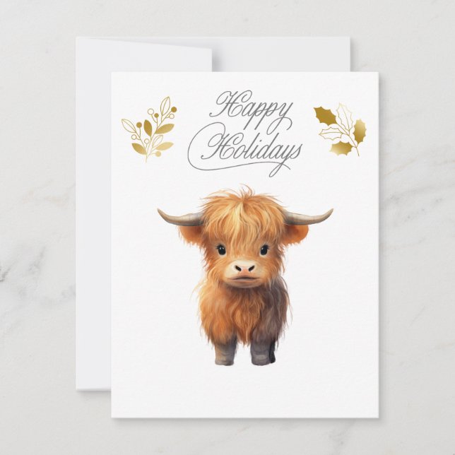 Tarjeta Festiva Temporada Highland Cow (Anverso)
