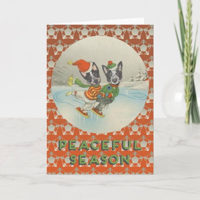 Tarjeta Festiva Temporada pacífica: Patinando perros de ganado aus (Anverso)