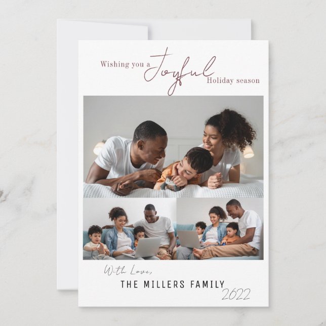 Tarjeta Festiva Temporadas de vacaciones elegantes y alegres 3 Fot (Anverso)