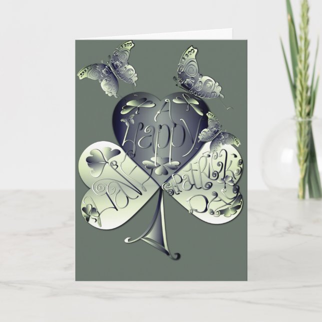 Tarjeta Festiva "Ten un feliz Día de San Patricio" Shamrock (Anverso)