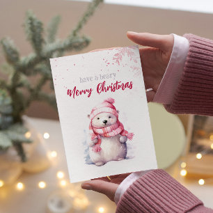 Tarjeta Festiva Ten Un Temor Feliz Navidad, Oso Polar Fundido Rosa
