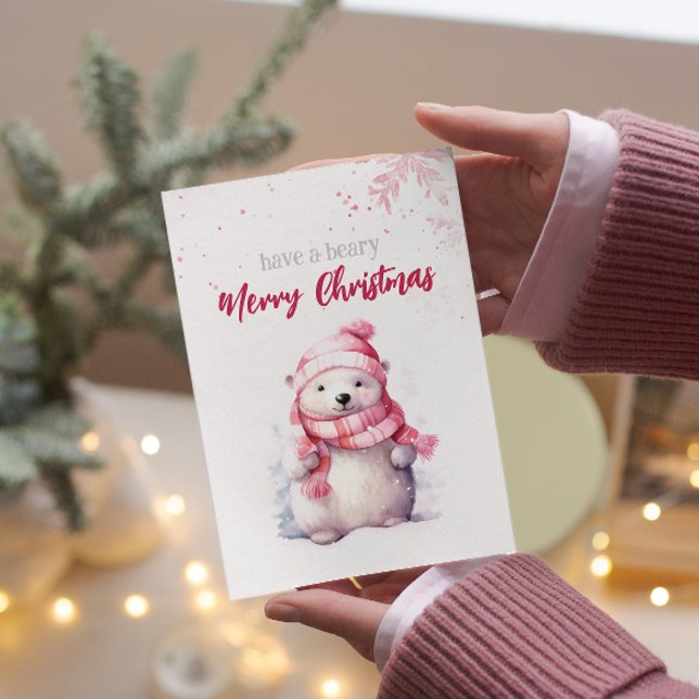 Tarjeta Festiva Ten Un Temor Feliz Navidad, Oso Polar Fundido Rosa (Subido por el creador)