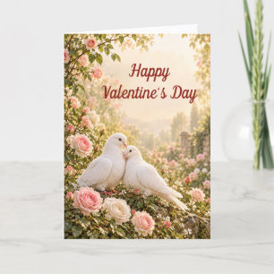 Tarjeta Festiva Tendres Palomas Blancas Rosas Rosadas San Valentín