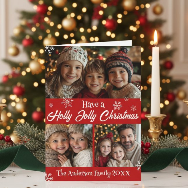 Tarjeta Festiva Tener un Collage de fotos familiar de Navidades Ho (Have A Holly Jolly Christmas Family Photo Collage Holiday Card)