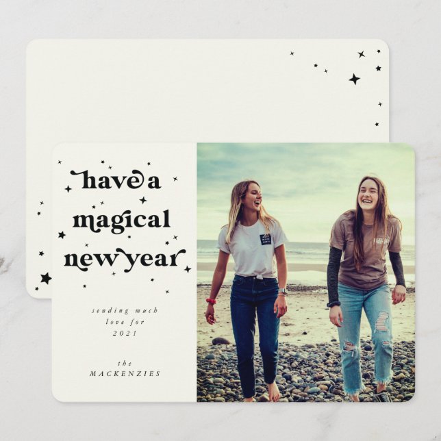 Tarjeta Festiva Tengan una foto mágica de Año Nuevo (Anverso / Reverso)
