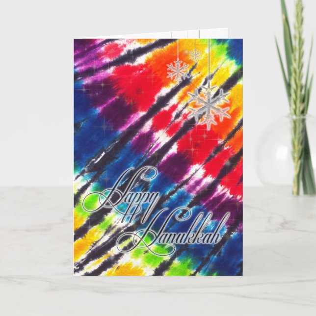 Tarjeta Festiva Teñido anudado Jánuca del arco iris (Anverso)
