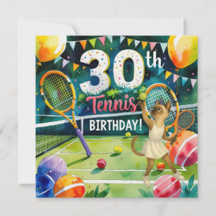 Tarjeta Festiva Tenis 30 años para los amantes del gato siamés