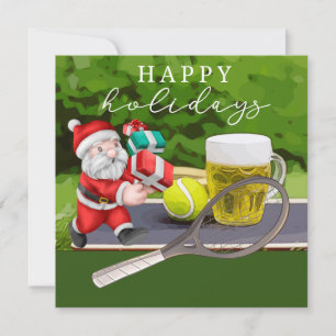 Tarjeta Festiva Tenis con Santa Claus Felices Fiestas al jugador