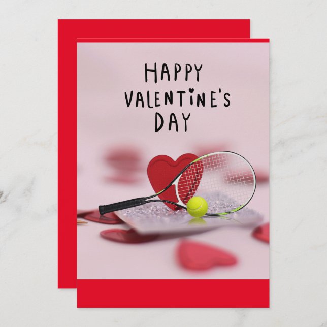 Tarjeta Festiva Tenis Día de San Valentín con AMOR para Jugador ro (Anverso / Reverso)