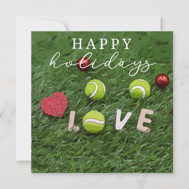 Tarjeta Festiva Tenis Felices Fiestas con bola de amor verde (Anverso)