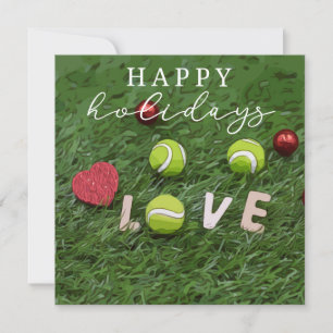 Tarjeta Festiva Tenis Felices Fiestas con bola de amor verde