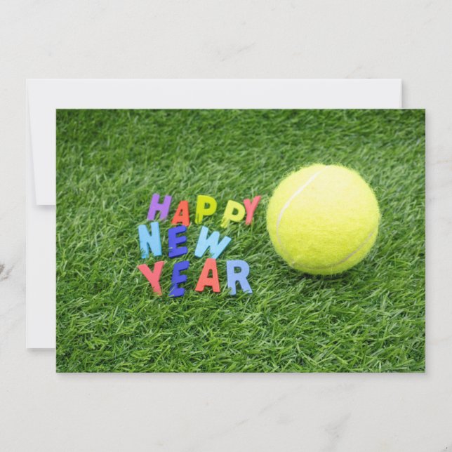 Tarjeta Festiva Tenis feliz Año Nuevo y tenis para jugador (Anverso)