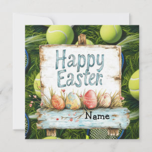 Tarjeta Festiva Tenis feliz Pascua para jugador de tenis