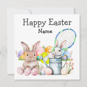 Tarjeta Festiva Tenis feliz Pascua para jugador de tenis