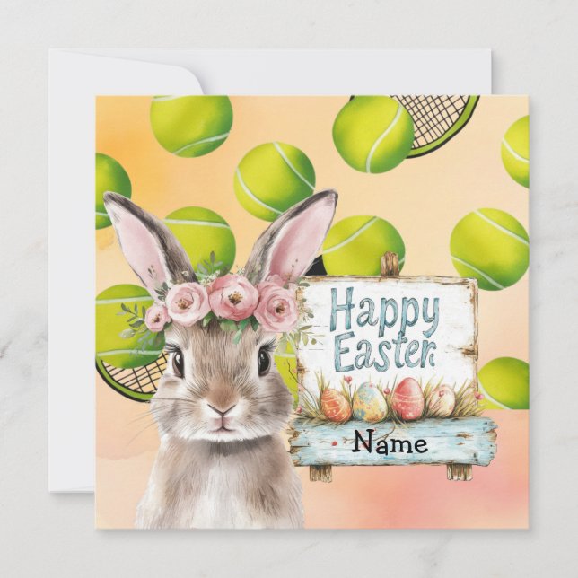 Tarjeta Festiva Tenis feliz Pascua para jugador de tenis (Anverso)