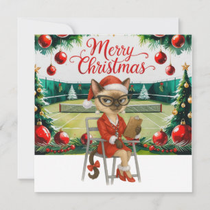 Tarjeta Festiva Tenis Navideño temático para amantes de gatos siam