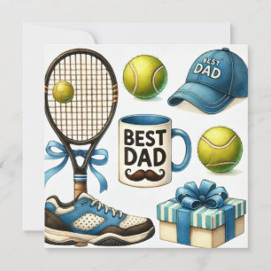 Tarjeta Festiva Tenis Papá Día del Padre con Raqueta y Pelota