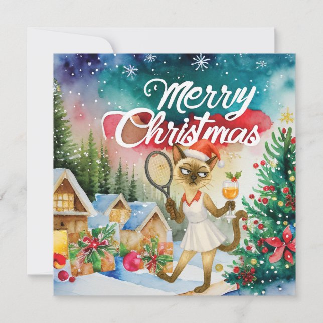 Tarjeta Festiva Tennis Christmas greeting for cat lovers