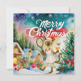Tarjeta Festiva Tennis Christmas greeting for cat lovers