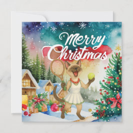 Tarjeta Festiva Tennis Christmas greeting for cat lovers