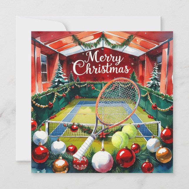 Tarjeta Festiva Tennis Christmas themed at Court (Anverso)