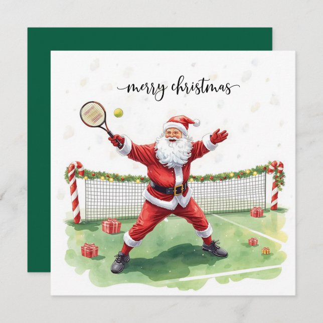 Tarjeta Festiva Tennis Christmas with Santa Claus (Anverso / Reverso)