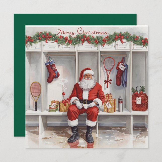 Tarjeta Festiva Tennis Christmas with Santa Claus (Anverso / Reverso)