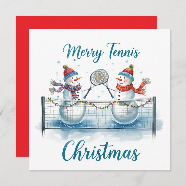 Tarjeta Festiva Tennis Christmas With Snowman  Festive Holiday  (Anverso / Reverso)