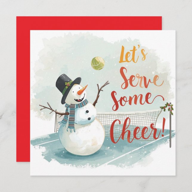 Tarjeta Festiva Tennis Christmas With Snowman  Festive Holiday  (Anverso / Reverso)