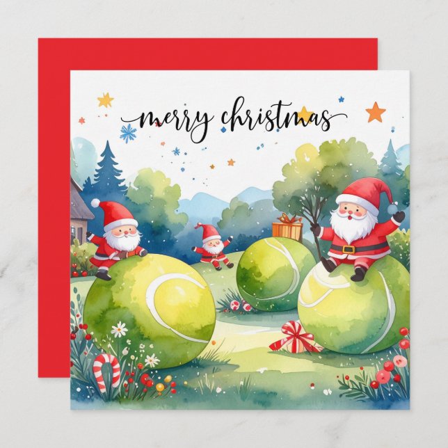 Tarjeta Festiva Tennis Christmas with tennis themed  (Anverso / Reverso)
