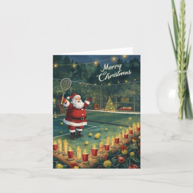 Tarjeta Festiva Tennis  Merry Christmas  Santa Claus in the court (Anverso)