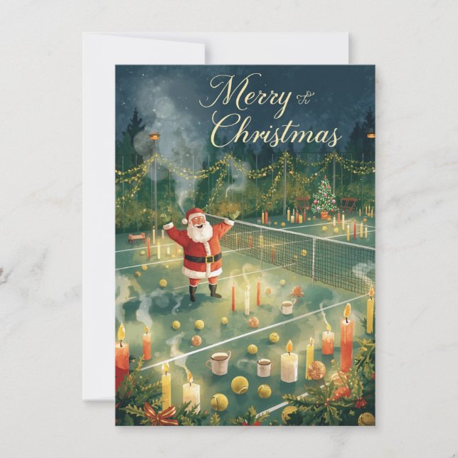 Tarjeta Festiva Tennis  Merry Christmas  Santa Claus in the court (Anverso)