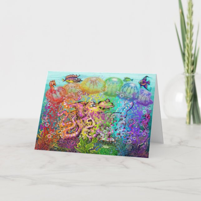 Tarjeta Festiva Tentáculos del arco iris (Anverso)