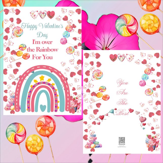 Tarjeta Festiva Terminé la fiesta de los niños de San Valentín en  (I'm Over The Rainbow Valentine Kids Classroom Cute Holiday Card)