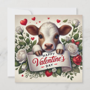 Tarjeta Festiva Ternera del Día de San Valentín con arreglo floral