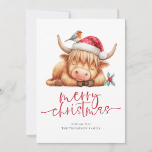 Tarjeta Festiva Ternera Highland Adorable Calendario 2026 Feliz Na