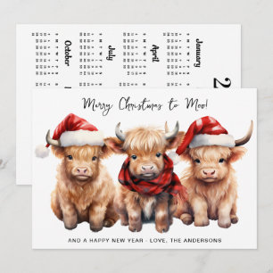 Tarjeta Festiva Ternero Adorable de las Tierras Altas Calendario 2