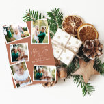 Tarjeta Festiva Terracota de guión elegante multifotográfico<br><div class="desc">Moderna minimalista elegante multi foto decoración de hogar elegante guión texto paz,  alegría y amor tarjeta de Navidades de vacaciones,  aniversario ideal. Se puede cambiar el color de la terracota de moda.</div>