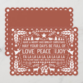 Tarjeta Festiva Terracota Love Peace Joy papel de Navidades de pic