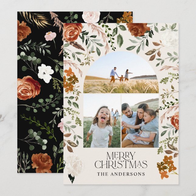 Tarjeta Festiva Terracota rústica 3 arco botánico elegante h (Anverso / Reverso)