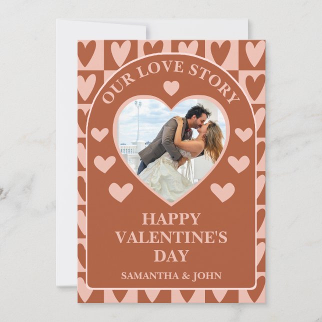 Tarjeta Festiva Terracotta Boho Hearts Valentine’s Gift Photo (Anverso)