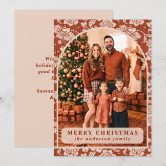 Tarjeta Festiva Terracotta Lace Christmas Photo