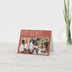 Tarjeta Festiva Terracotta Red Boho Polka Dot De Tres Fotos Doblad