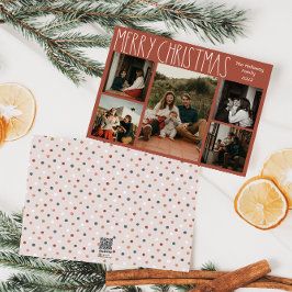 Tarjeta Festiva Terracotta Red Boho Polka Dot Navidades Cinco Foto