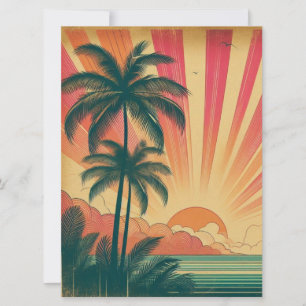 Tarjeta Festiva Terraza tropical retro/vintage/puesta de sol hawai